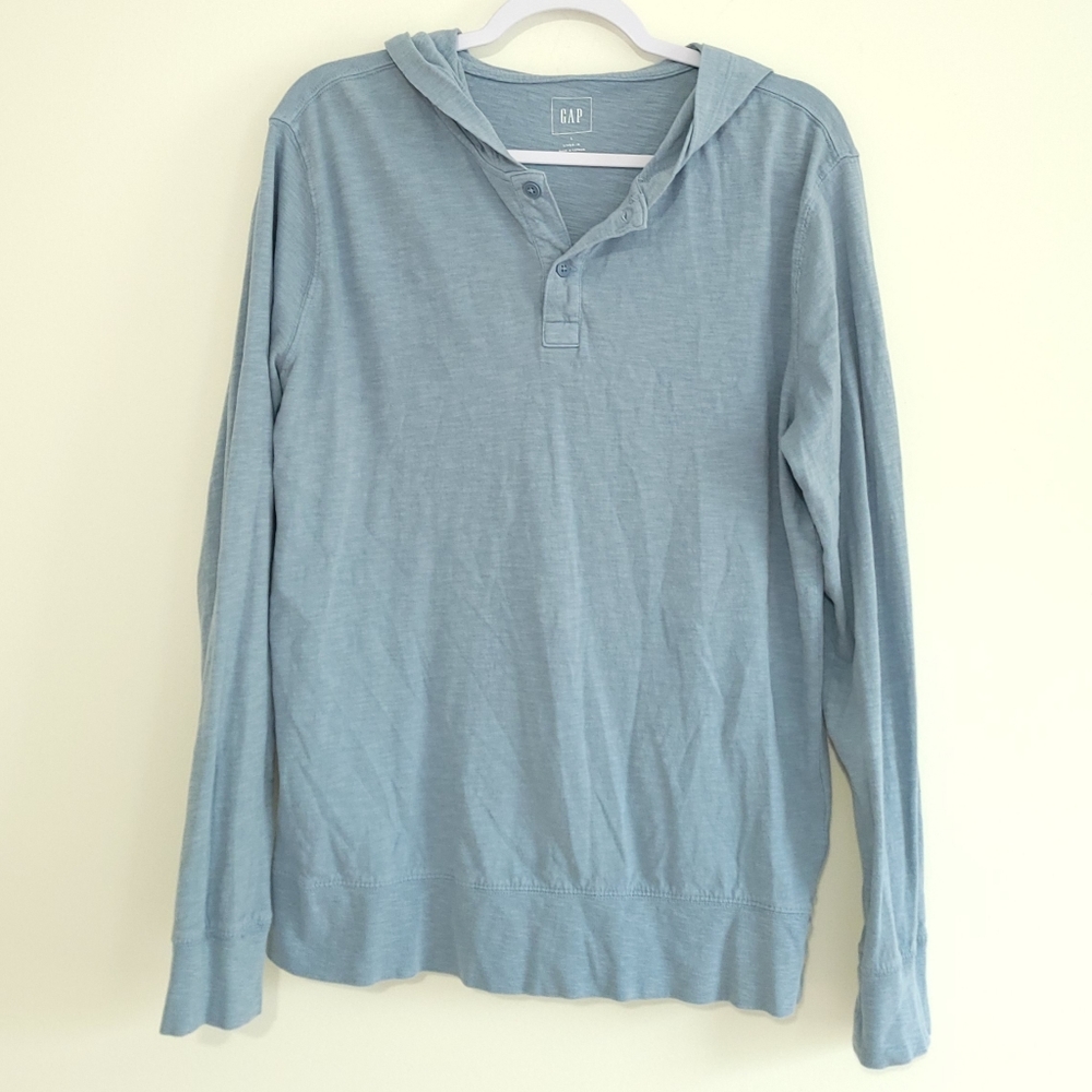Gap Men's Lived-In Henley Pullover Cozy Basic Blue Hoodie L